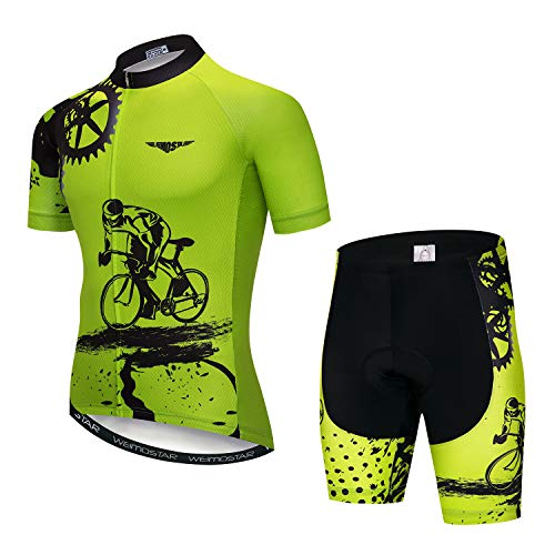 Herren Radtrikot und Shorts Set Kurzarm Bike Trikot und Shorts Bergbekleidung Sommerkleidung Schnelltrocknend, Green Bike, Etikett M von JPOJPO