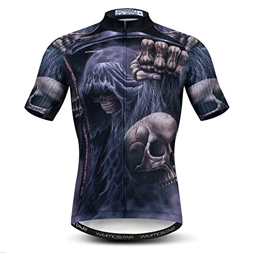 Herren Radtrikots Tops 3D Druck Radfahren Shirts Kurzarm Full Zipper Fahrradjacke Taschen, totenkopf, X-Groß von JPOJPO