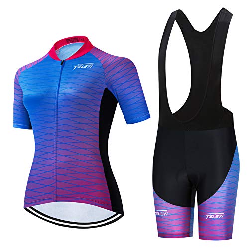 JPOJPO Damen Fahrradtrikot, kurzärmelig, reflektierendes Fahrrad-Shorts-Set, Mädchen, Lila -2, S(Chest30-31.5"Waist22-26") von JPOJPO