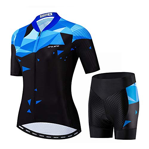 JPOJPO Damen Radtrikot Fashion Cycle Shirt Tops 5D Gepolsterte Shorts Set S Blau von JPOJPO