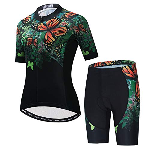 JPOJPO Damen Radtrikot Kurzarm Gel Padded Shorts Set MTB Sportbekleidung Damen Bike Fahrradbekleidung von JPOJPO