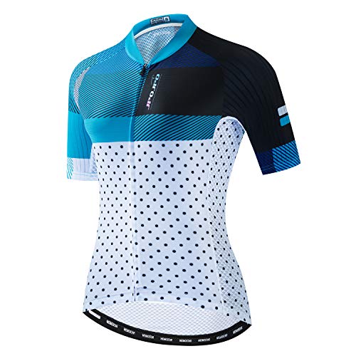 JPOJPO Damen Radtrikot Pro Team Sommer Kurzarm MTB Fahrradbekleidung Bequem Schnell Trocknen, weiß / blau, Brust 104/110 cm = XXL von JPOJPO