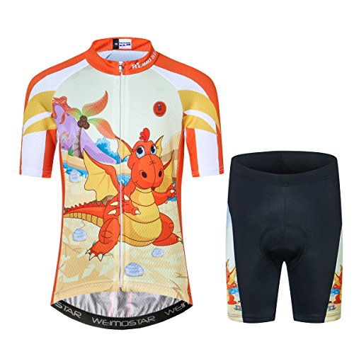 Kinder Radtrikot Set Kleidung Jungen Mädchen Shorts Pad Anzüge, drache, Small von JPOJPO