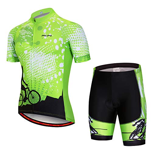 Kurzarm-Radtrikot für Herren, mit Tasche, durchgehender Reißverschluss, reflektierend, Anti-Rutsch-Streifen, Green Bike 1, X-Large von JPOJPO