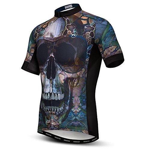 Mens Cycling Jersey Short Sleeves Mountain Bike Shirt MTB Top Zipper Pocket Reflective Skull von JPOJPO
