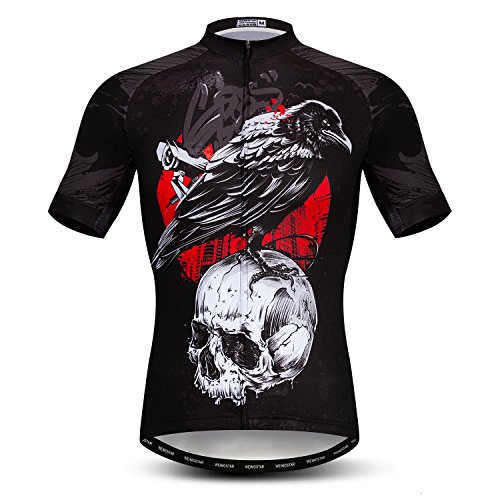 Mens Cycling Jersey Short Sleeves Mountain Bike Shirt MTB Top Zipper Pocket Reflective Skull von JPOJPO
