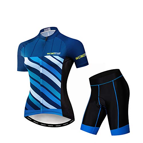 Radtrikot-Set für Damen, Mountainbike, 3D-Gel-Pad, Shorts, Blau, L von JPOJPO