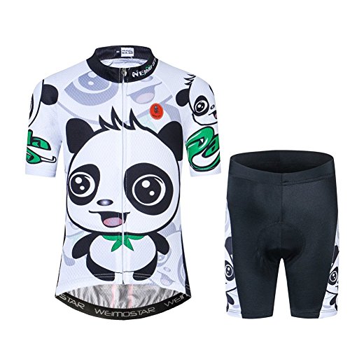 Radtrikot für Kinder, kurzärmelig, Cartoon-Rennrad-Trikot-Set/Top/Short für Mädchen und Jungen, atmungsaktiv, panda, XL von JPOJPO