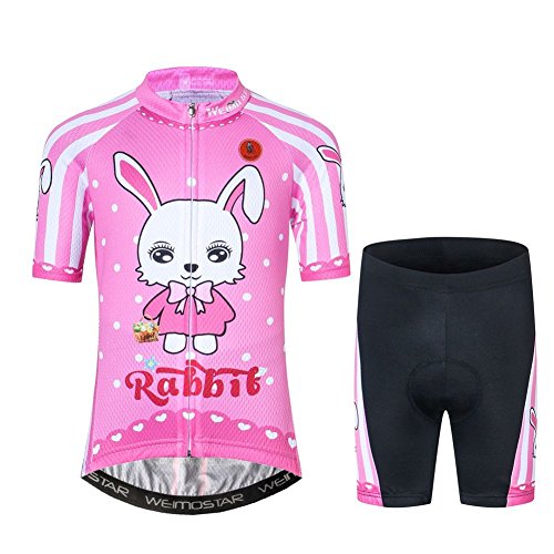 Radtrikot für Kinder, kurzärmelig, Cartoon-Rennrad-Trikot-Set/Top/Short für Mädchen und Jungen, atmungsaktiv, rose, M von JPOJPO