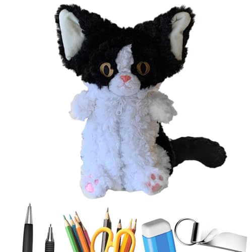 JPSDOWS Katzen-Federmäppchen, Katzen-Etui | Plüsch-Schreibwaren-Federmäppchen - Tragbares Federmäppchen, multifunktionales Federmäppchen, niedliches Katzen-Etui, In Schwarz und Weiß, riferimento von JPSDOWS