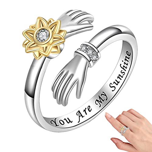 Tu Sei My Sunshine Silber - offener Initialring - Spinner mit Initialbuchstaben aus Sterlingsilber, Blume Fidget Rin für Damen und Mädchen von JPSDOWS