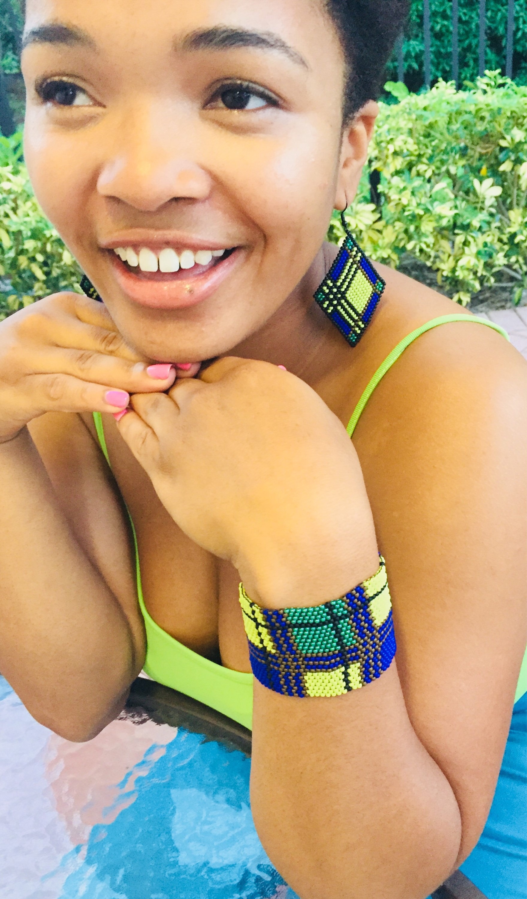 Lime Grün, Blau, Und Grün Kariertes Print Armband Ohrringe Set Lime Grün, Blau, Und Grün Kariertes Print Armband Ohrringe Set von JPSJDESIGNS