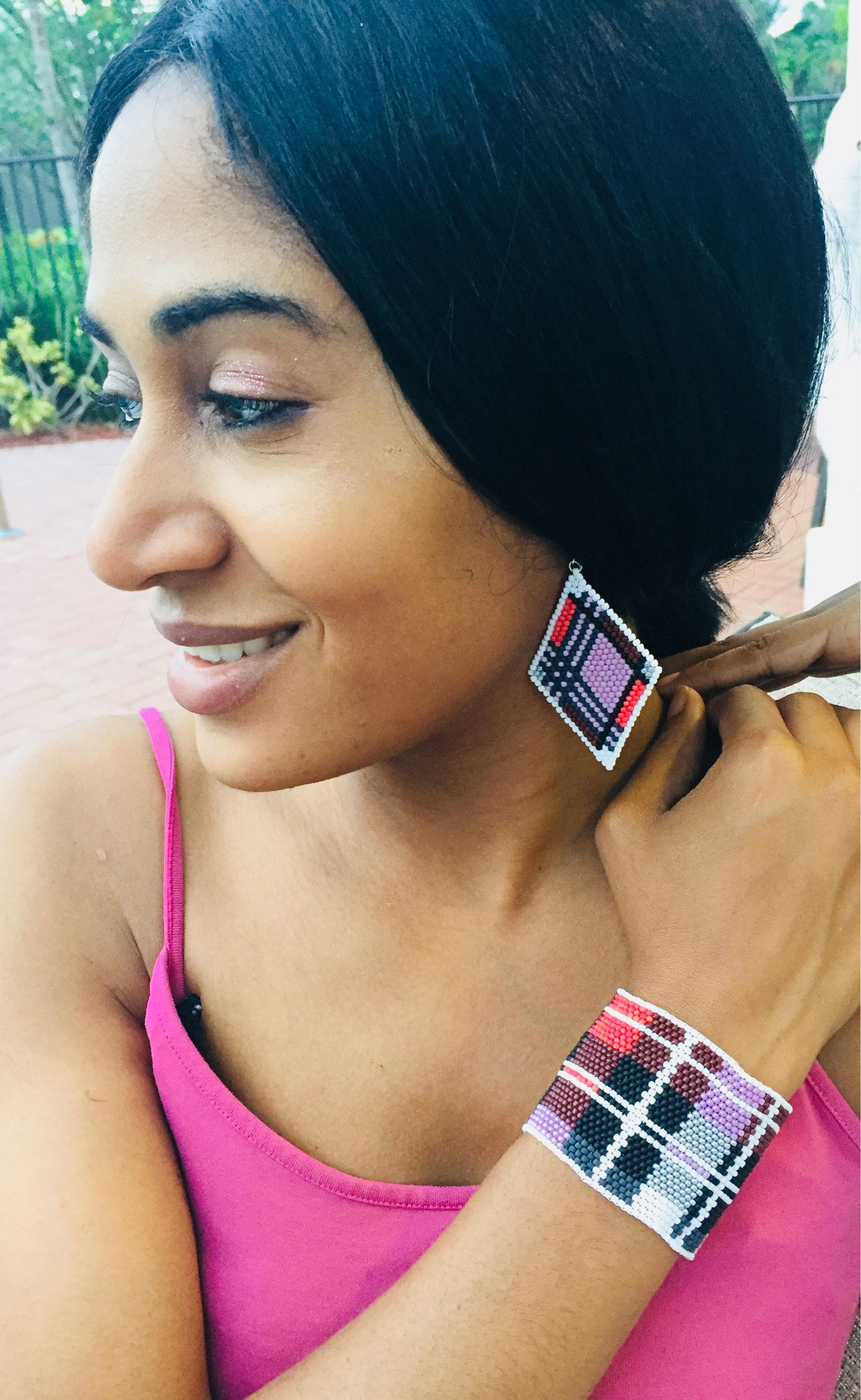 Rosa Karo Print Armband Und Ohrringe Set Rosa Karo Print Armband Und Ohrringe Set von JPSJDESIGNS