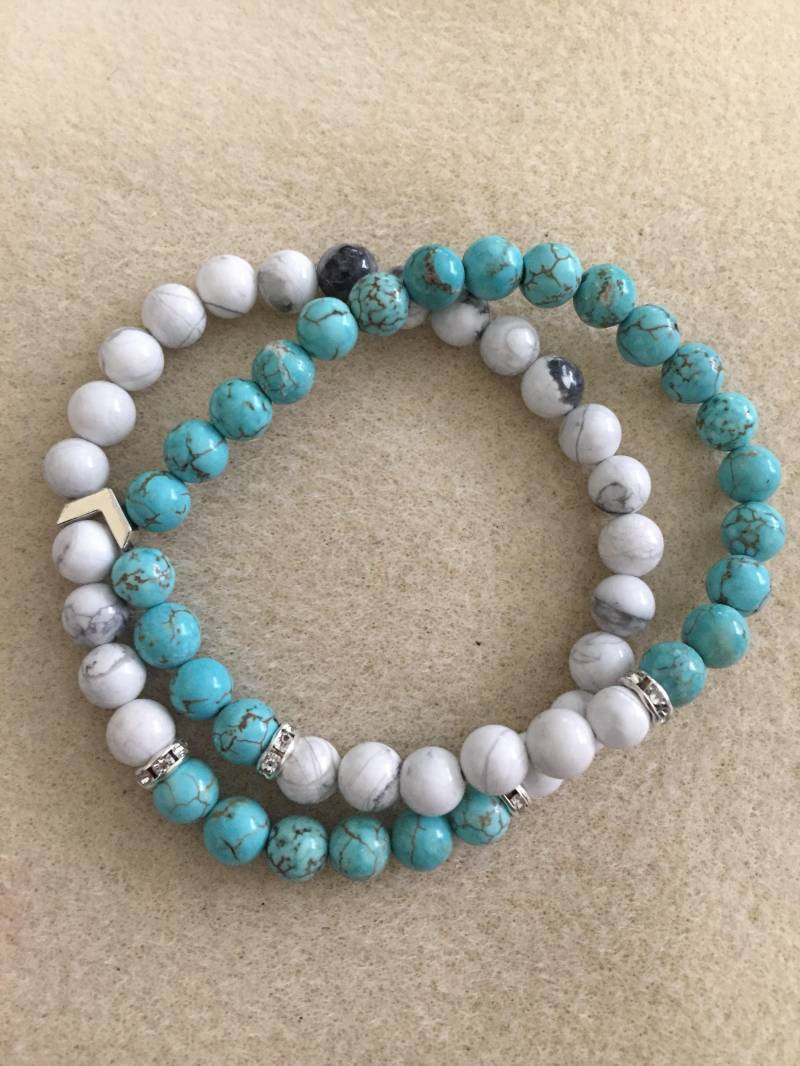 Türkis Und Weiße Marmor Perlen Armband Set Türkis Und Weiße Marmor Perlen Armband Set von JPSJDESIGNS