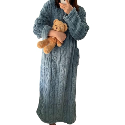 JPSSJGYH Winter-Korallensamt-Hauskleidung, extra Langer Damen-Morgenmantel und Fleece-Pyjama (Blue,X-Large) von JPSSJGYH