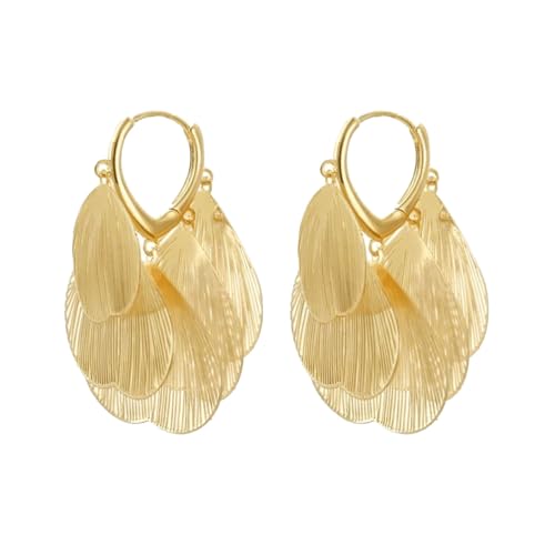 Metall-Ohrringe mit hohlen Blütenblättern für Damen, Boho-Ohrringe mit Blumenmotiv und mehrschichtigem Design, leichtes Statement-Schmuckstück als Geschenk für sie (Gold) von JPSSJGYH
