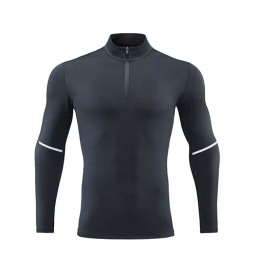 JPXJGT Men's Half Zipper Long Sleeve Compression T Shirt Quick Dry High Elastic Running Gym (Dark blue,M) von JPXJGT