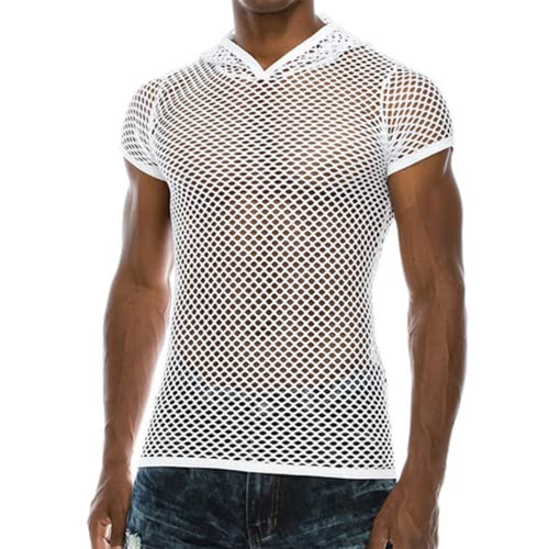 JPXJGT Men's Sleeveless Fishnet Tank Top Mesh Sheer Undershirt Semi See Thru Workout (Color:White,Size:M) von JPXJGT
