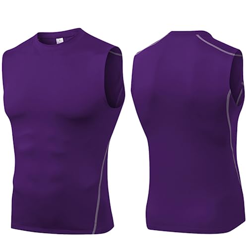 Men's Compression Quick Dry Sleeveless Vest Tight Sportswear Training Running Fast-Dry T-Shirt(Color:Purple,Size:L) von JPXJGT
