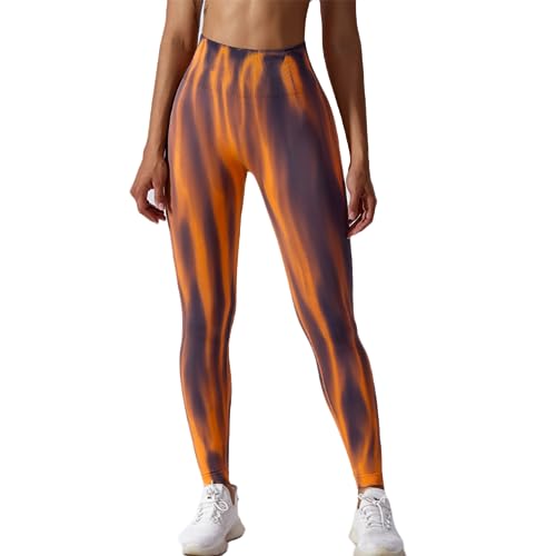 Women High Waisted Butt Lift Scrunch Bums Anti Cellulite Push Up Leggings Seamless Gym (Color:Orange,Size:XL) von JPXJGT