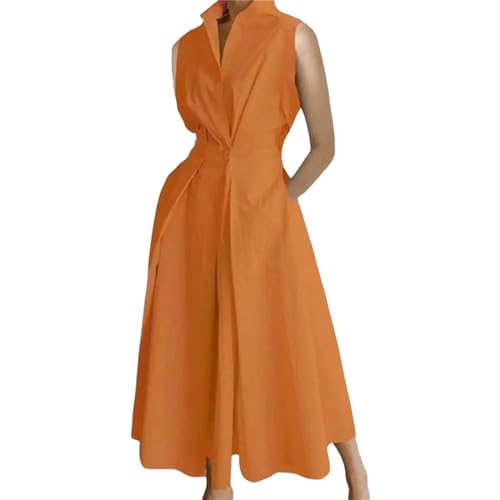 JPXWD Sommerkleid Damen Lose Fit Kleid A-Line Midi Kleid Mit Reversknopf Detail Hohe Taille Formelle Frauen-Orange-M JPXWD Sommerkleid Damen Lose Fit Kleid A-Line Midi Kleid Mit Reversknopf Detail Hohe Taille Formelle Frauen-Orange-M von JPXWD