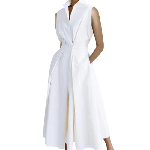JPXWD Sommerkleid Damen Lose Fit Kleid A-Line Midi Kleid Mit Reversknopf Detail Hohe Taille Formelle Frauen-Weiß-XXL JPXWD Sommerkleid Damen Lose Fit Kleid A-Line Midi Kleid Mit Reversknopf Detail Hohe Taille Formelle Frauen-Weiß-XXL von JPXWD