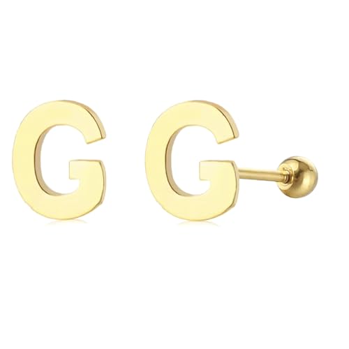 18G Tiny Initial Stud Earrings for Women Girls Sterling SilverSilver 14K Plated Hypoallergenic Cute Small Alphabet Letter Cartilage Tragus 3mm Ball Screw Back Piercing Sensitive Ear von JPXXFM