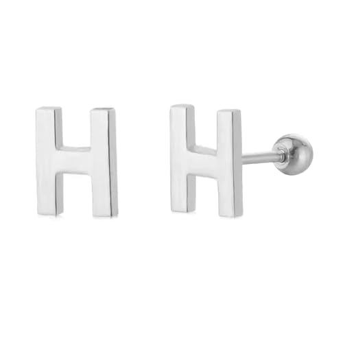 18G Tiny Initial Stud Earrings for Women Girls Sterling SilverSilver 14K Plated Hypoallergenic Cute Small Alphabet Letter Cartilage Tragus 3mm Ball Screw Back Piercing Sensitive Ear von JPXXFM