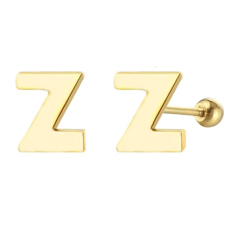 18G Tiny Initial Stud Earrings for Women Girls Sterling SilverSilver 14K Plated Hypoallergenic Cute Small Alphabet Letter Cartilage Tragus 3mm Ball Screw Back Piercing Sensitive Ear von JPXXFM