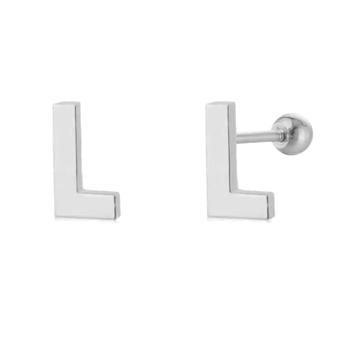 18G Tiny Initial Stud Earrings for Women Girls Sterling SilverSilver 14K Plated Hypoallergenic Cute Small Alphabet Letter Cartilage Tragus 3mm Ball Screw Back Piercing Sensitive Ear von JPXXFM