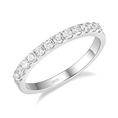 2mm Sterling Silber Silber Ehering Ehering Cubic Zirkonia Halb Eternity Stapelable Ringgröße 3-13 von JPXXFM