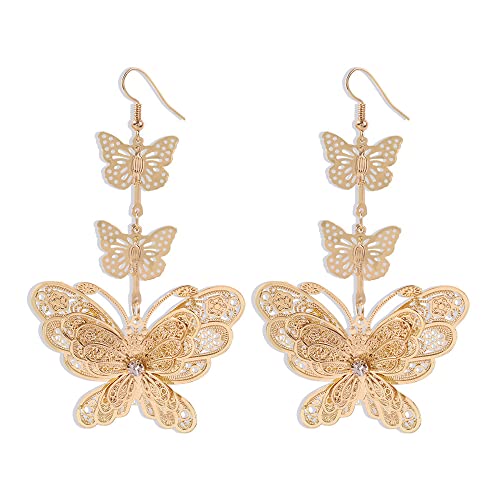 Bohemian Long Butterfly Dangle Earrings for Women Girls -Tone Crystal Filigree Tassel Charms Statement Drop Fish Hook Dangling Stud Boho Lightweight Prom Party Holiday Jewelry Gifts von JPXXFM