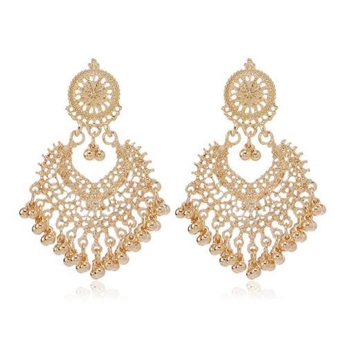 Boho Ball Tassel Statement Dangle Earrings for Women Girls Vintage Flower Heart Shaped Beaded Chandelier Drop Dangling Earring Indian Bollywood Jewelry Gifts for Jhumka Festival Holiday von JPXXFM