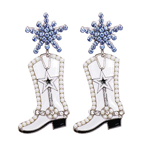 CZ Snowflake Cowgirl Boot Dangle Earrings for Women Girls Cubic Zirconia Star Shell Pearl Western Cowboy Statement Drop Dangling Stud Fashion Christmas Festival St.Patrick's Day Party Jewelry von JPXXFM