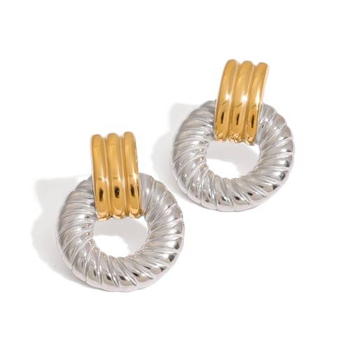 Chunky Knot Earrings - Stainless Steel Geometric Hoop - Hypoallergenic Retro Dangle Jewelry - Lightweight Two-Tone Mixed Metal - Trendy 2025 von JPXXFM