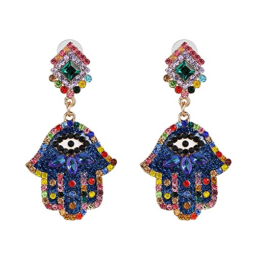 Crystal Hamsa Hand of Fatima Dangle Earrings for Women Girls Colorful Cubic Zirconia Big Evil Eye Statement Drop Dangling Stud Lightweight Boho Lucky Protection Jewelry Gifts von JPXXFM