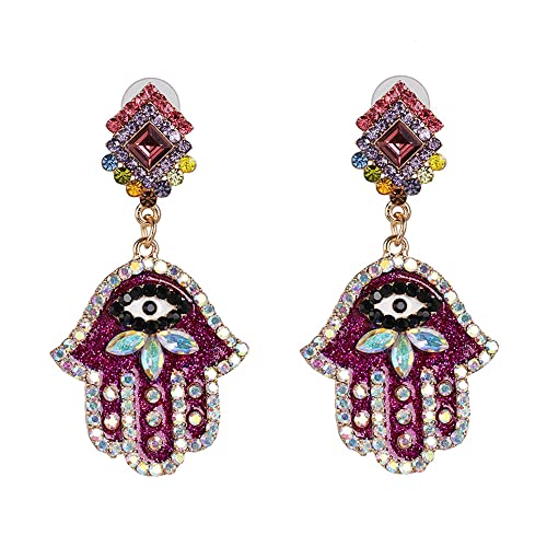 Crystal Hamsa Hand of Fatima Dangle Earrings for Women Girls Colorful Cubic Zirconia Big Evil Eye Statement Drop Dangling Stud Lightweight Boho Lucky Protection Jewelry Gifts von JPXXFM