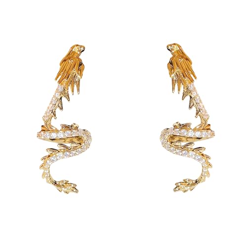 Dainty Dragon Cuff Wrap Climber Earrings for Women CZ Mythical Creatures Animal Hypoallergenic No Crawler Earrings Fashion 2024 Lunar Year Accessories von JPXXFM