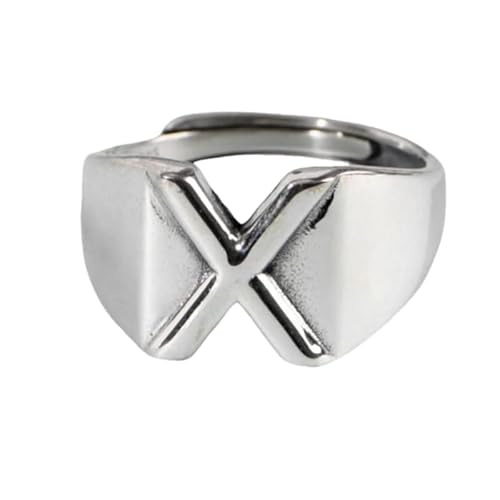 Damen Sterling Silber Silber Silber Simple Open Pensionable Ringe, Retro Delessed 26 Initialen Brief X Band Schmuck für Hochzeit Eternity Promise Party Finger Circlet Geschenk von JPXXFM