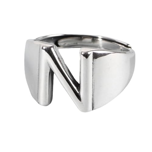 Damen Sterling Silber Silber Silber Simple Open Pensionable Ringe, Retro Distressed 26 Initialen Brief N Band Schmuck für Hochzeit Eternity Promise Party Finger Circlet Geschenk von JPXXFM