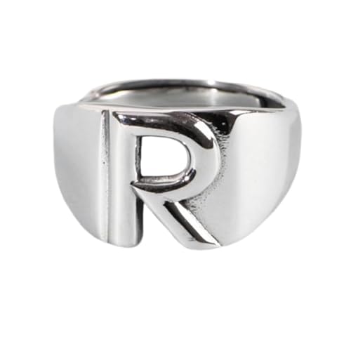 Damen Sterling Silber Silber Silber Simple Open Pensionable Ringe, Retro Distressed 26 Initialen Brief R -Band Schmuck für Hochzeit Eternity Promise Party Finger Circlet Geschenk von JPXXFM