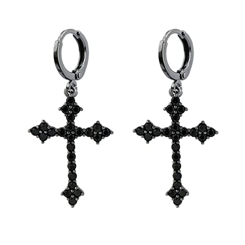 Fashion CZ Cross Dangle Earrings for Women Hypoallergenic Crystal Charms Drop Dangling Huggie Small Hoop Cartilage Cuff Dainty Punk Faith Jewelry Gifts for Prayer von JPXXFM