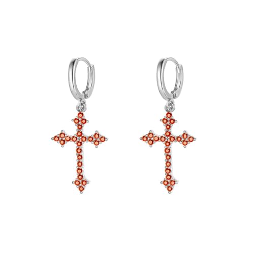 Fashion CZ Cross Dangle Earrings for Women Hypoallergenic Crystal Charms Drop Dangling Huggie Small Hoop Cartilage Cuff Dainty Punk Faith Jewelry Gifts for Prayer von JPXXFM