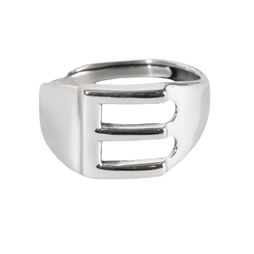 Frauen Sterling Silber Silber Simple Open verstellbare Ringe, Retro Distressed 26 Initialen Brief E Band Schmuck für Hochzeit Eternity Promise Party Finger Circlet Geschenk von JPXXFM