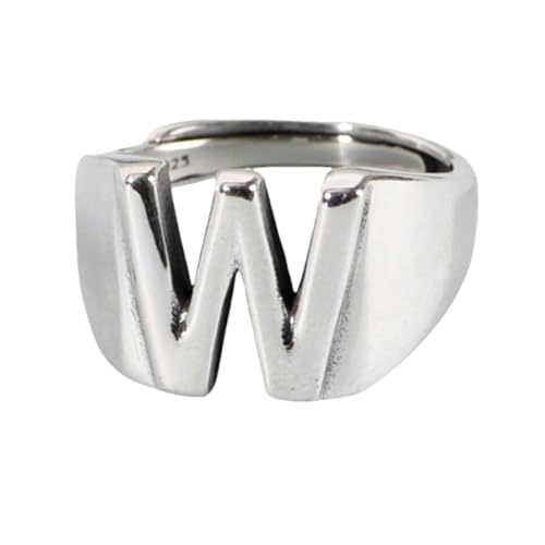 Frauen Sterling Silber Silber Simple Open verstellbare Ringe, Retro Distressed 26 Initialen Brief W Band Schmuck für Hochzeit Eternity Promise Party Finger Circlet Geschenk von JPXXFM