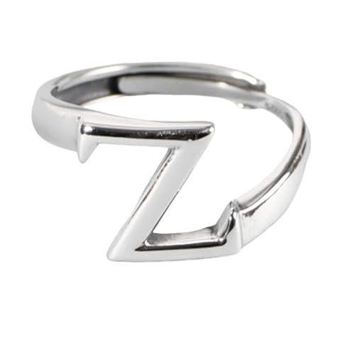 Frauen Sterling Silber Silber Simple Open verstellbare Ringe, Retro Distressed 26 Initialen Brief Z Band Schmuck für Hochzeit Eternity Promise Party Finger Circlet Geschenk von JPXXFM