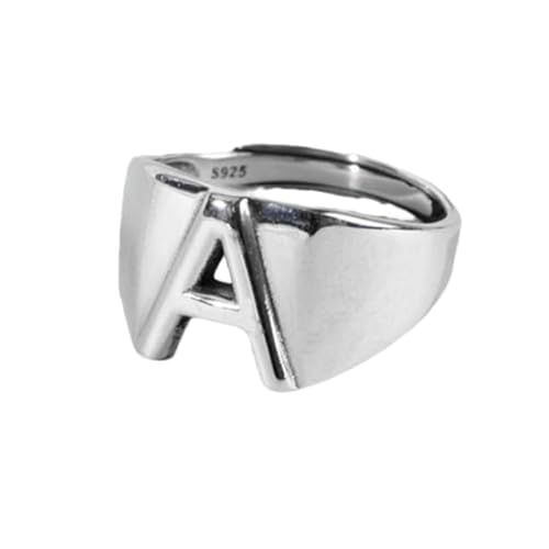 Frauen Sterling Silber Silber Simple Open verstellbare Ringe, Retro Distressed 26 Initialen Brief ein Bandschmuck für Hochzeit Eternity Promise Party Finger Circlet Geschenk von JPXXFM