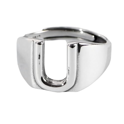 Frauen Sterling Silber Silber Simple Open verstellbare Ringe, Retro Distressed 26 Initialen Brief u Band Schmuck für Hochzeit Eternity Promise Party Finger Circlet Geschenk von JPXXFM