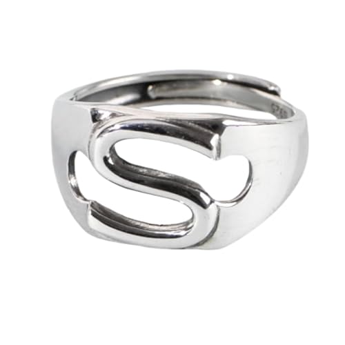 Frauen Sterling Silber Silber Simple Open verstellbare Ringe, Retro Distressed 26 Initialen Briefs Band Schmuck für Hochzeit Eternity Promise Party Finger Circlet Geschenk von JPXXFM
