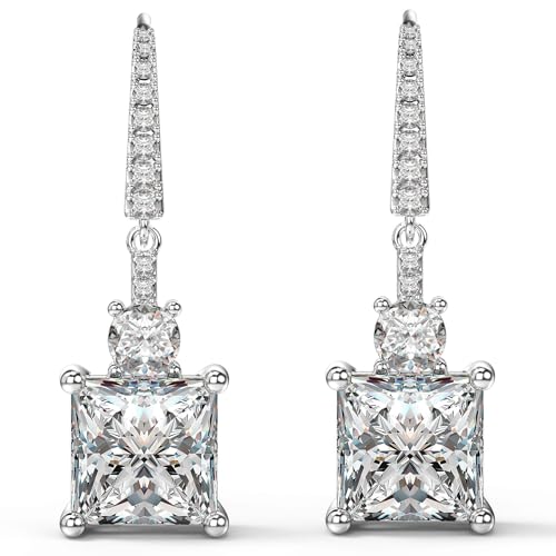 Hypoallergene zierliche Dangelohrringe für Frauen - 18k plattiert Sterling Silber Square Prinzessin CZ Stones, einzigartiger Schmuck für Hochzeiten/Geschenke/tägliche Kleidung in Schwarz/Silber/Grün von JPXXFM